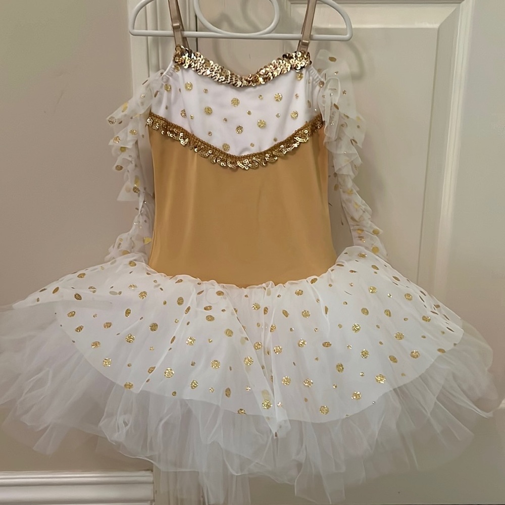 Adjustable tutu ballerina dance dress white/gold Children size large